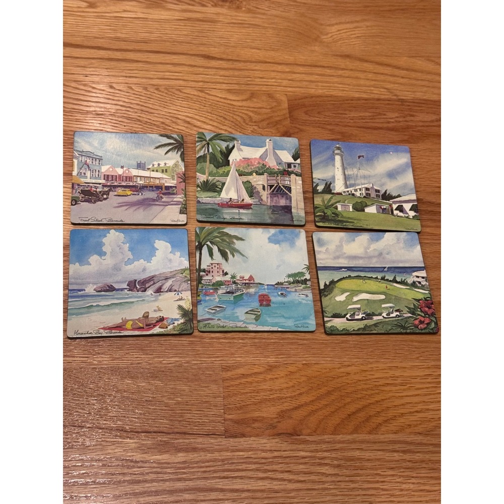 Vintage Richard Brooks Bermuda Scenic Coasters Set of 6 Lighthouse Golf
